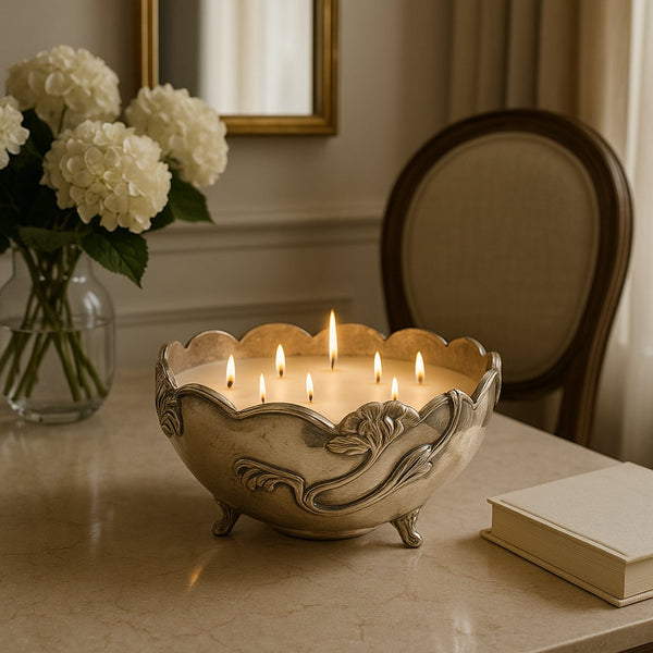 Silver bowl, shown in a room for scale