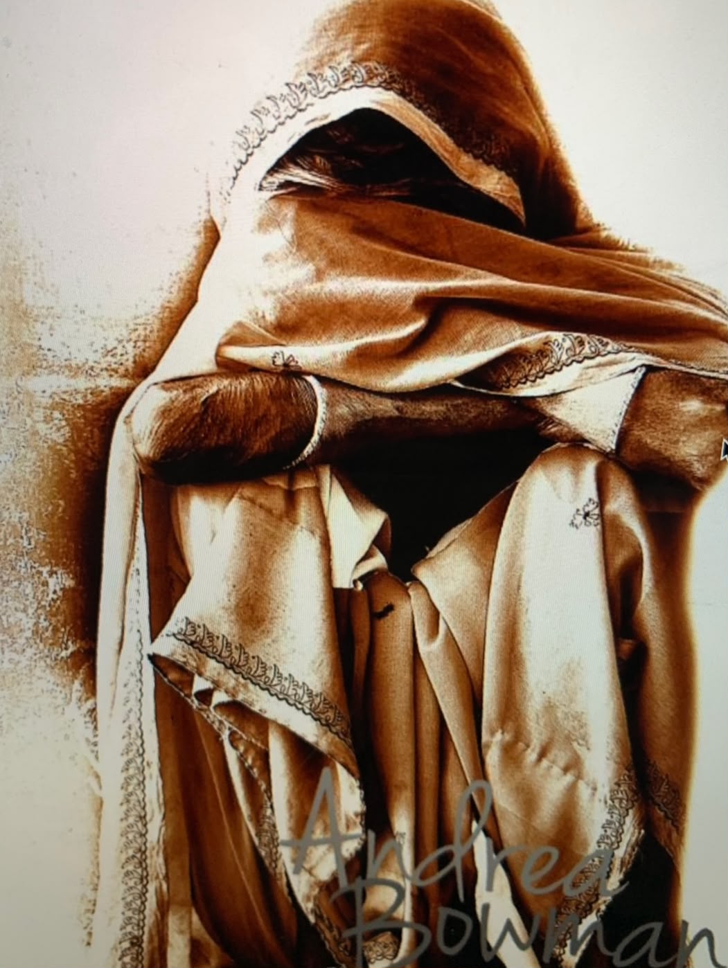 A veiled figure in sepia, photograph by Andrea Bowman