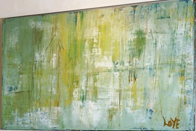 Spring Rain, abstract painting in yellow, lime and sea green