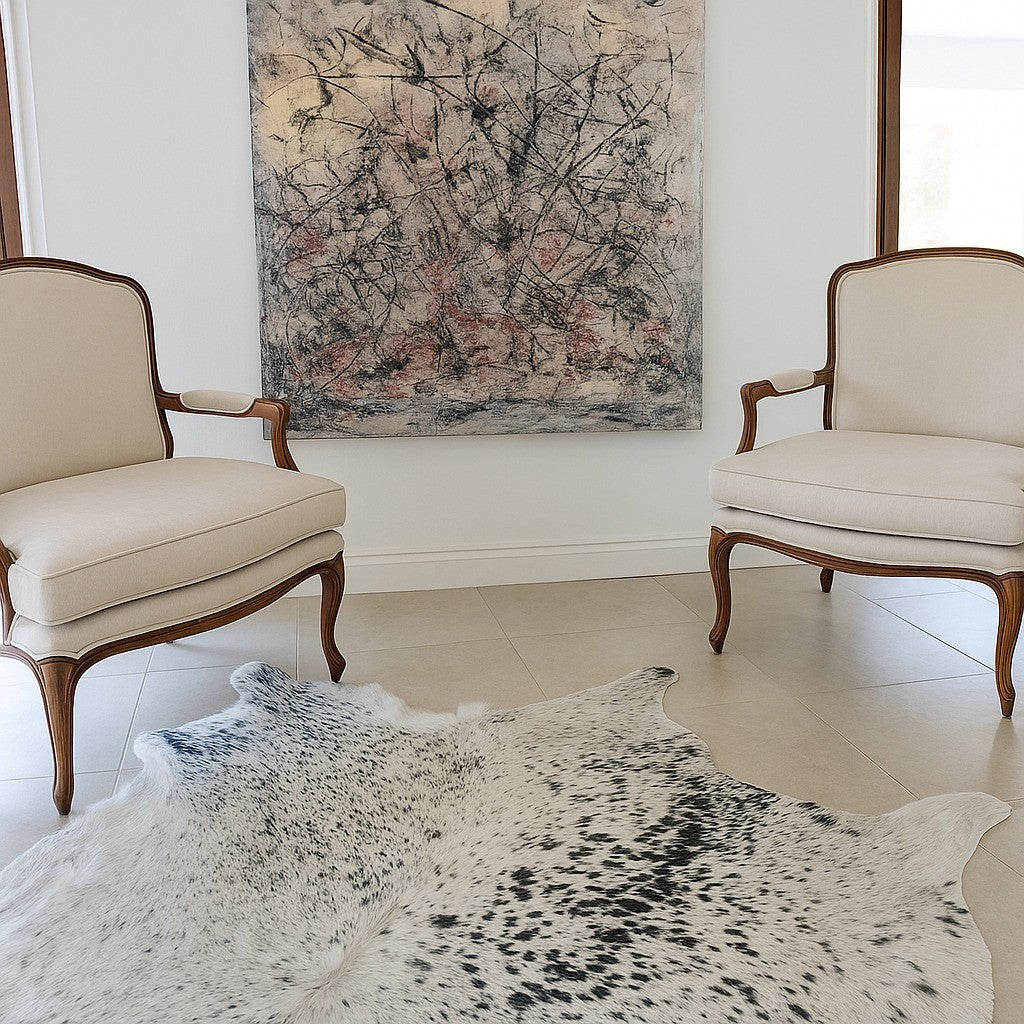 Undergrowth between two French armchairs above a speckled hide